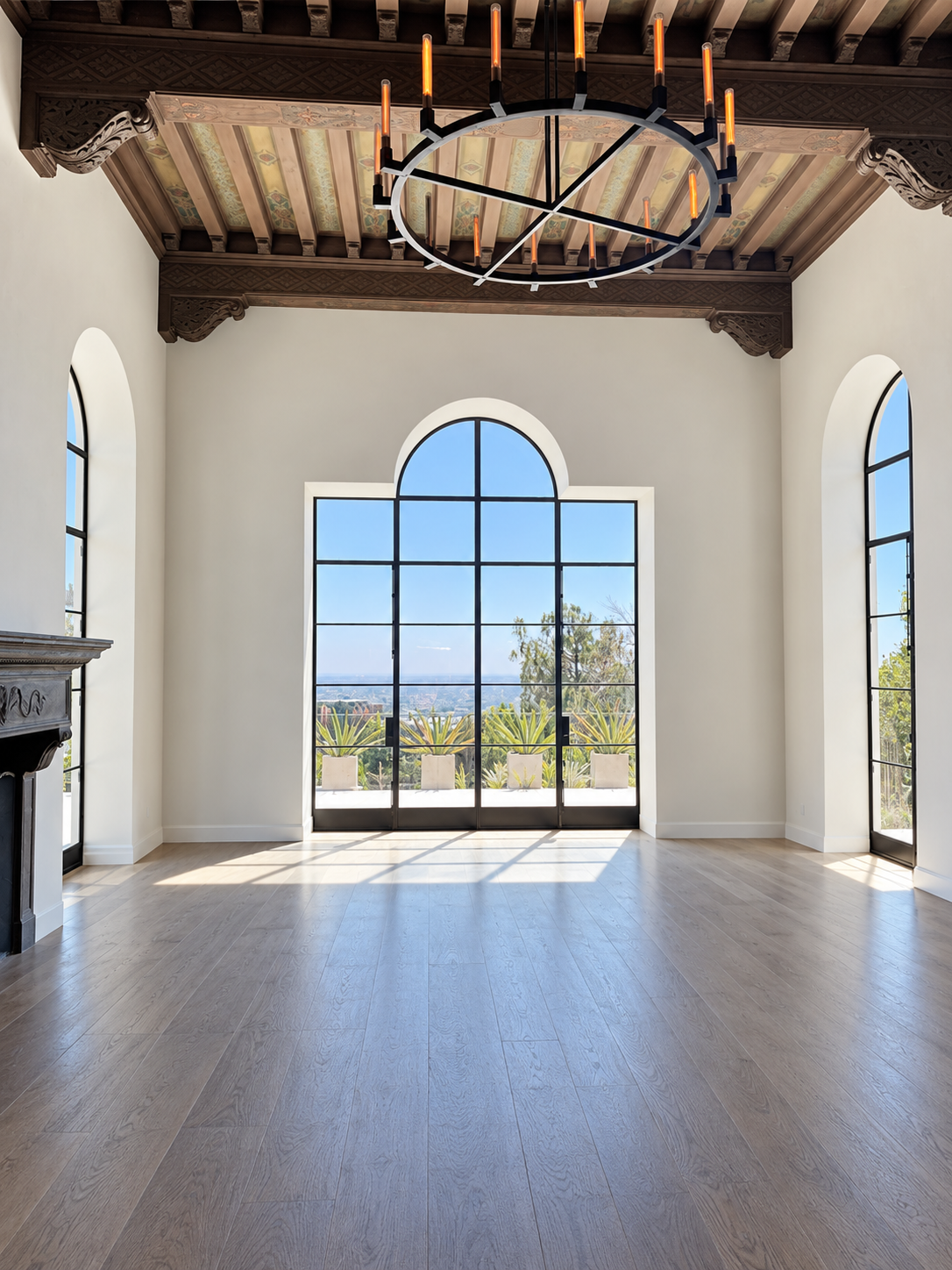 Digitally created visualization of the great room without furniture